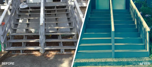 Staircase before and after cleaning or restoration process