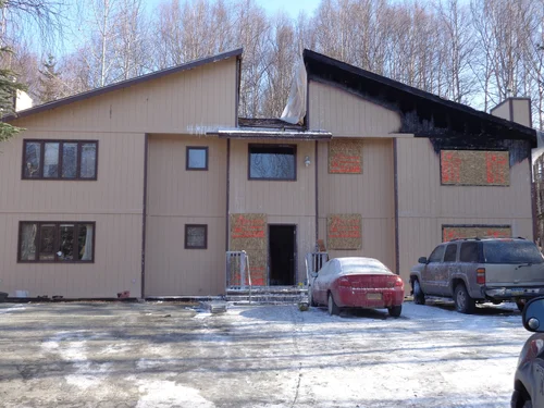 Residential apartment building exterior in winter conditions