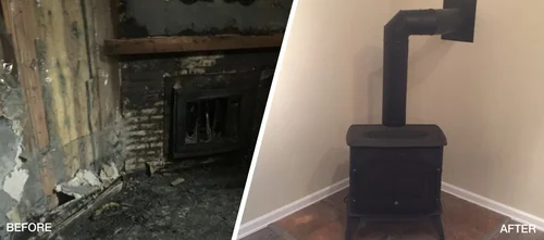 Interior wall damage with visible staining and deterioration