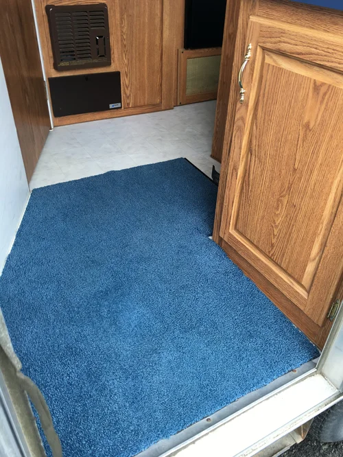 Blue carpet flooring after cleaning or restoration work