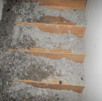 Damaged wall with exposed plaster and deterioration